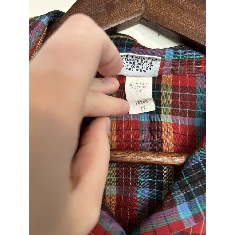 Vintage 1970s Styled By Terry Chicago Plaid Button Up Blouse 12 Western Boho - Picture 7 of 8